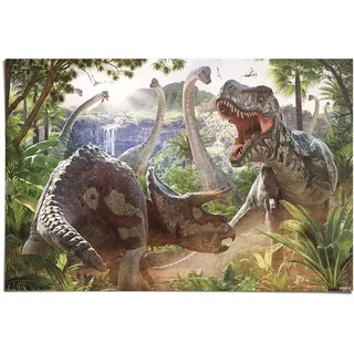 Poster REINDERS "Poster Kampf der Dinosaurier", grün (farbe bild(er): grün), B:91,5cm H:61cm, Papier, Bilder, Poster