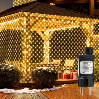 YIBONIKA Lichternetz Außen 3x2m, 208 LED Lichterkette außen Netz warmweiß mit 8 Modi & Timer, IP44 Wasserdicht Weihnachtsbeleuchtung außen Innen mit Stecker für Büsche Garten Zimmer Balkon