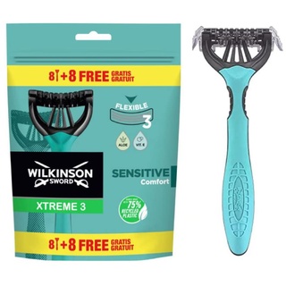 Wilkinson Sword Xtreme 3 Sensitive Packung mit plus 4 Angeboten, Grün, 16 stück, Pack of 8