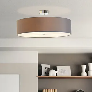 Brilliant runde Textil Deckenlampe - dekorative XXL-Deckenleuchte mit grauem Textilschirm - dimmbar über externen Dimmer - mit 3 E27-Fassungen - aus Metall/Textil, in grau/chrom - Ø 60cm & 27cm Höhe