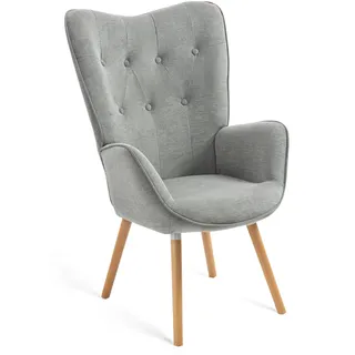 MEUBLE Cosy Sessel Wohnzimmer Relaxsessel Lesesessel Lehnstühle Polstersessel Einzelsofa mit Holzbein Ohrensessel für Schlafzimmer Büro Vanity, Stoff, Grau