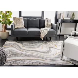 SAFAVIEH Zeitgenössische Teppich für Wohnzimmer, Esszimmer, Schlafzimmer - Craft Collection, Kurzer Flor, Grau und Gold, 122 X 183 cm