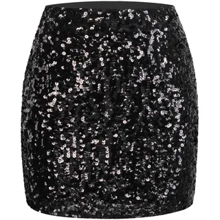 MANER Damen Pailletten-Rock, glitzernd, dehnbar, figurbetont, Minirock, Party - Schwarz - X-Groß