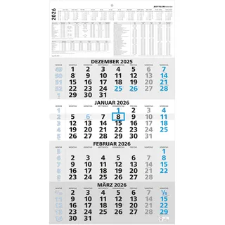 Neumann 4-Monatskalender blau 2026 – 33x45 × mit Kopftafel - Datumsschieber, - 959-0015-1
