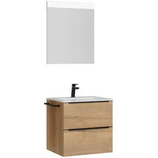 Nobilia Badezimmer , Schwarz, Eichefarben , Metall , 2,2 Schubladen , F , 61 cm , Goldenes M, Made in Germany , Griffeauswahl, hängend, Zusatzausstattung erhältlich, Typenvielfalt , Badezimmer, Badmöbelsets & Badmöbelserien, Badmöbel-Sets