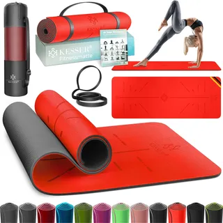 KESSER® Gymnastikmatte mit Tragegurt rutschfest TPE Yogamatte Gepolstert & rutschfest Fitnessmatte , 183 x 61 Trainingsmatte für Fitness Sportmatte, Pilates & Gymnastik Workout extradick - Rot