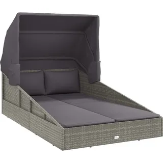 vidaXL Sonnenliege mit Faltdach Grau 200x114x128 cm Poly Rattan - Grau