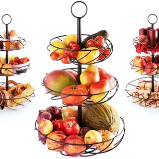 Marks & Rivers Obst Etagere 3 Stöckig XL | Super Stabile Obstschale Etagere 3 Etagen schwarz für elegante Obst Aufbewahrung in Küche & Wohnzimmer | Obstkorb Etagere Metall modern