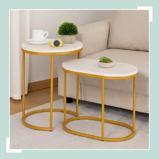 Satztische in Marmoroptik - 2er-Set, Wohnzimmer