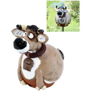 Midene Gartenstecker Keramik Handgefertigt - Gartendeko für Draußen Wetterfest - Garten Deko Keramik - Tier Gartenfiguren & Gartenstatuen - Alpenkuh mit Glocke