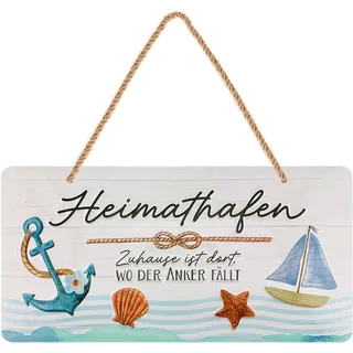 LANOLU Blechschild retro Heimathafen, maritime Anker Deko für Garten und Küche, Einweihungsgeschenk Wohnung für Freunde und Familie Schild, Einzug Geschenk inkl. Jutekordel 16x32cm