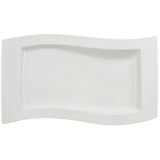 Villeroy & Boch NewWave Servierplatte, eckiger Servierteller, mit geschwungenen Linien, Premium Porzellan, weiß, 49 x 30 cm