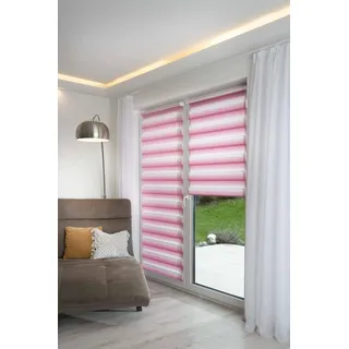 K-Home® Klemmfix Doppelrollo Madrid ohne Bohren Farbverlauf Pink B30 x H150 cm
