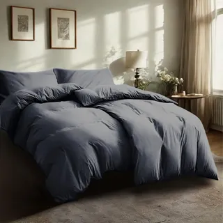 Komfortec Bettwäsche 135x200 4teilig Bettwäsche-Sets 2 Bettbezüge 135x200 cm + 2 Kissenbezüge 80x80 cm, Grau mit Reißverschluss