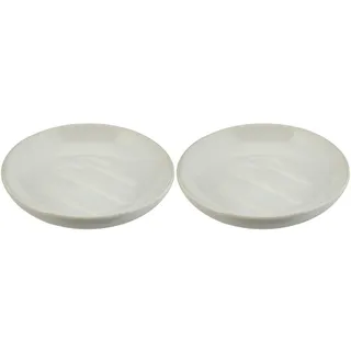 axentia Seifenschale Leander, dekorative Badausstattung, ovale Seifenablage, Seifenhalter ohne Wandmontage, Badaccessoires aus Keramik,ca. 10,5 x 10,5 x 2 cm, weiß (Packung mit 2)