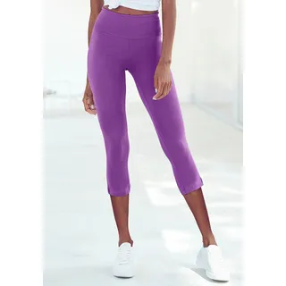 Caprileggings LASCANA, Damen, Gr. 32/34, N-Gr, lila, Single Jersey, Obermaterial: 95% Baumwolle, 5% Elasthan, unifarben, Basic, Basic kniebedeckend, Hosen Caprileggings, mit breitem, weichen Bündchen, Topseller