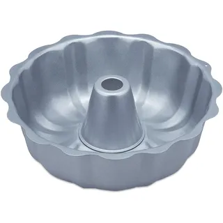 Relaxdays Gugelhupfform, Marmor- und Rührkuchen, antihaftbeschichtet, Ø 24 cm, runde Napfkuchenform, Carbonstahl, silber