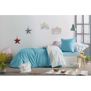 BURRITO BLANCO Bettwäsche-Set mit 170 cm, Spannbettlaken, Baumwolle und Polyester, 105 cm, Sterne und Regenbogen