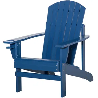 Outsunny Adirondack-Gartenstuhl, mit Becherhalter, Gartenliege, Balkonstuhl, Massivholz, Blau , Holz , 95x93x72 cm , Gartenmöbel, Gartensessel, Gartenstühle