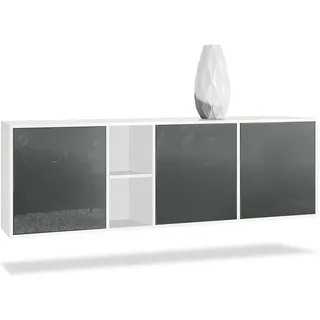 Vladon Sideboard Cuba Türen in Grau Hochglanz , Holzwerkstoff , 182x53x35 cm , Kleinmöbel, Kommoden, Sideboards