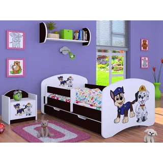 Happy Babies Kinderbett mit Rausfallschutz Junge 140x70 Bett für Kinderzimmer mit Schublade Matratze Einzelbett für Kinder Blau Hundemotiv - Blau