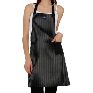 Encasa XO Verstellbare Küchen Schürze mit Taschen und Handtuchhalter, 68x85 cm, recycelte Baumwolle, für Zuhause, Restaurant, Männer & Frauen, Kochen, Backen - Butcher Stripes Black