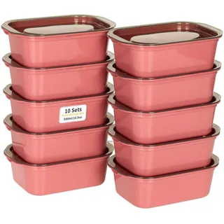 VINATO Frischhaltedosen mit Deckel 500ml (10er Set) - Gefrierdosen, Vorratsdosen, Lebensmittelbehälter aus BPA-freiem Kunststoff, stapelbar, mikrowellengeeignet - Rot