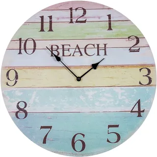 Wanduhr D45cm Beach Bunt Holz Uhr Maritim Wanddeko Strand Sommer Rainbow Deko - Bunt