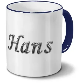 printplanet Tasse mit Namen Hans - Motiv Chrom-Schriftzug - Namenstasse, Kaffeebecher, Mug, Becher, Kaffeetasse - Farbe Blau