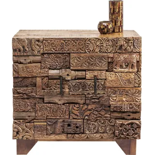Kare Design Kommode Shanti Surprise Puzzle Nature, Kleine Holzkommode aus Massivholz für das Wohnzimmer mit 2 Türen, edel, jedes Stück ein Unikat, (H/B/T) 90x90x40cm