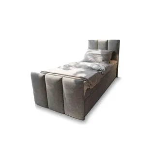 masseno Boxspringbett LAGO 100 100x200 cm Komplett-Set mit Bonell Matratze und Topper, Polsterbett mit Bettkästen -Hellgrau, SAWANA 21 - Hellgrau
