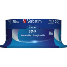Verbatim BD-R SL Blu Ray Rohlinge, Datalife Blu Ray Disc mit 25 GB Datenspeicher, kompatibel mit Blu Ray Playern und Brennern sämtlicher Hersteller, 25er Pack Spindle