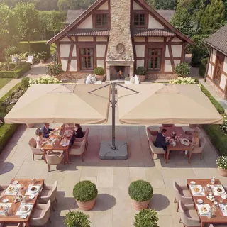 Gastronomie-Alu-Luxus-Doppel-Ampelschirm T44, Pergola-Markise-Effekt, 6,2x3m Polyester 50kg creme-beige + Ständer - Beige