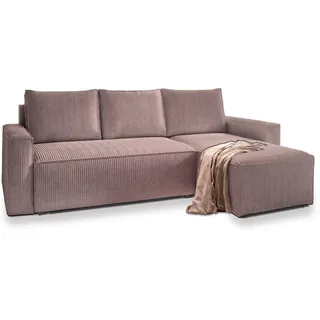 Masseno Ecksofa Potaro Lila Kordstoff mit Schlaffunktion , Holz , L-Form, seitenverkehrt montierbar,L-Form , 232x140 cm , Wohnzimmer, Sofas & Couches, Wohnlandschaften, Ecksofas