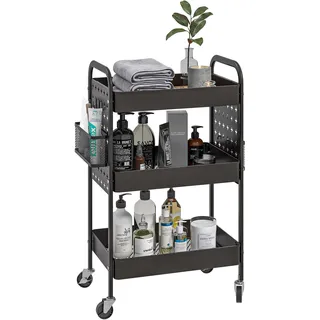 Homcom Rollwagen, Servierwagen mit 3 Etagen, für Küche, Schwarz - Metall , 30.5x75x53.5 cm , Esszimmer, Servierwagen