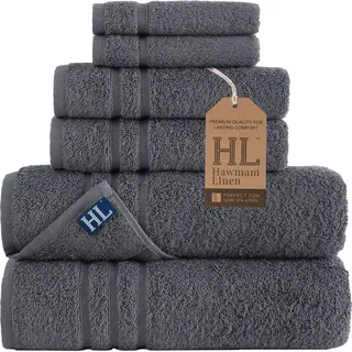 Hammam Linen 6 teiliges Grau Badetücher Set Original türkische Baumwolle Weiche, saugfähige und Premium Handtücher Set für Bad und Küche 2 Badetücher, 2 Handtücher, 2 Waschlappen (Cool Grey)