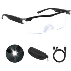 NZQXJXZ Lupenbrille mit Licht, 200% Leselupe mit Licht für Senioren, USB wiederaufladbare LED beleuchtete Lupe, Anti-Blaulicht, Hände frei Kopf Lupe Brillen für Enge Arbeit, Hobbys, Lesen, Handwerk