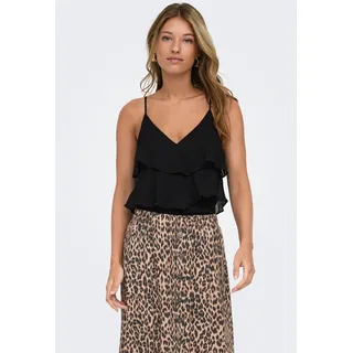 Only Trägertop ONLY "ONLLINN LIFE FLOUNCE SINGLET WVN NOOS", Damen, Gr. XL, schwarz, Web, Obermaterial: 100% Polyester, unifarben, regular fit normal, V-Ausschnitt, Tops Trägertop, Kunstfaser, regular fit