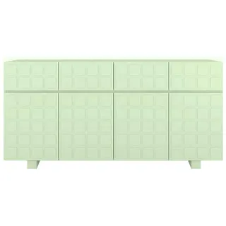 Skandica Sideboard Cubo Long, Geometrische 3D Fronten, 169 cm, Grün , Pastellgrün , Holz , Rechteckig , 168.9x83.8x41.8 cm , Kleinmöbel, Kommoden, Sideboards
