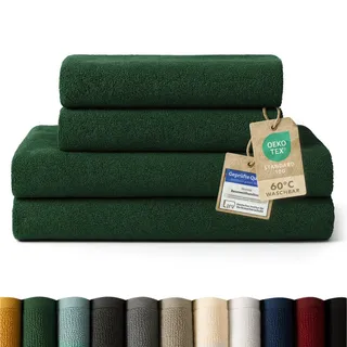 Blumtal Badetuch 4-teilig, 2x Badetuch 70/140 + 2x Handtuch 50/100 cm, Dunkelgrün , Textil , 70x140 cm , Oeko-Tex® Standard 100 , Heimtextilien, Badtextilien, Badetücher
