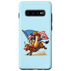 Hülle für Galaxy S10+ Funny Hotdog US Flag Riding Bull 4th of Juli Rodeo boys kids