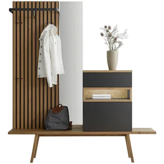 Sudbrock Garderobe , Schwarz, Eichefarben , Holz, Holzwerkstoff , 4-teilig , Eiche , furniert, massiv , 1 Schublade(n) Schubladen , 180x202.8x35 cm , in verschiedenen Größen erhältlich , Garderobe, Garderoben-Sets & Garderoben-Serien, Garderoben-Sets