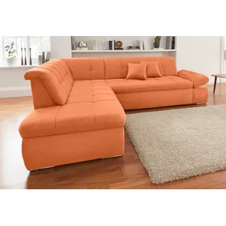 DOMO collection Ecksofa »NMoric incl. Zierkissen B/T/H: 273/216/80 cm L-Form«, Ottomanen-Abschluss, wahlweise mit Bettfunktion und Armlehnverstellung orange