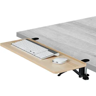 Relaxdays Schreibtischverlängerung, 65 x 24 cm, klappbar, zum Anklemmen, ergonomische Tischerweiterung, Holzoptik, natur