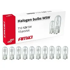 AMiO W5W 12V 5W Halogen Lampe Standlicht PKW Innenraum Auto Kennzeichen T10 Birne 10 Stück