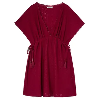 SPRINGFIELD Damen Vestidomidiconminibolitasdealgodónalrededordelcuelloytirantesfinosfruncidosenlacintura Kleid kurzes Tunika Schweizer Stickerei, Granatrot Standard 069, L