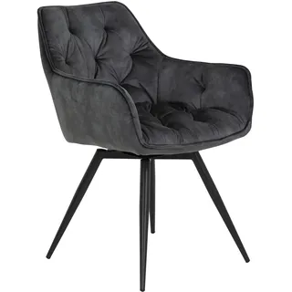 Hela Tische, 1ner Pack Esszimmer- Küchensessel Florentina, Bezug Vintage Anthrazit, Armlehnen, Metallfuß Schwarz drehbar 360°