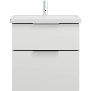 burgbad Eqio Keramik-Waschtisch inklusive Waschtischunterschrank, Breite 630mm, SEYQ063F2009C0001G0146, Farbe: Weiß Hochglanz / Weiß Hochglanz, Griff Chrom G0146
