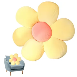 Norhogo Niedliches Blumen Bodenkissen, Blumenkissen, Kissen Tatami Blumenförmiges Plüsch-Dekor, bequemen Sitzkissen für Heimdekoration, Kinder, Mädchen, Frauen, Geschenke 40CM (Gelb & Rosa)