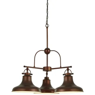 Rustic-Country Kronleuchter Dallas Stahl Braun Weiß 3 Lichter E27 - Braun